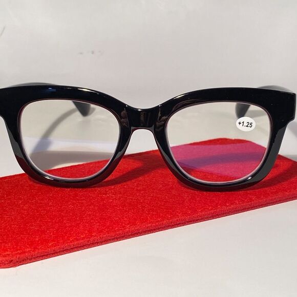 1560 Mona Reading Glasses 1.25 Black Readers Rounded Square Frame NWT - Picture 2 of 10